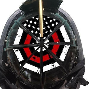 Firefighter Helmet Flag 8 Section Reflective Red Line Distressed Decal Helmet not included