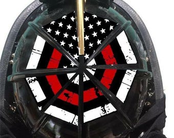 Firefighter Helmet Flag 8 Section Reflective Red Line Distressed Decal Helmet not included