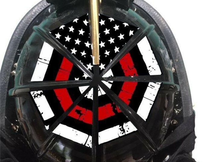 Firefighter Helmet Flag 8 Section Reflective Red Line Distressed Decal Helmet not included