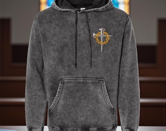 Jesus Crown of Thorns Unisex Midweight Mineral Wash Long Sleeve Hooded Pullover Bible Scripture