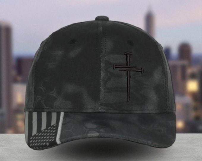 Christian Cross BLACK Sacred Nails Kryptek Typhoon Adjustable hat with FREE CHALLENGE coin