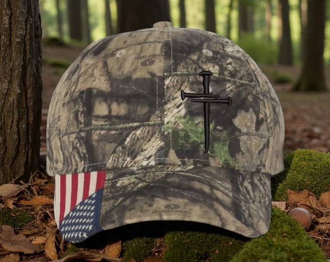 Jesus s Cross Mossy Oak Camo Embroidered Hat & CHALLENGE COIN Christian Cap Casual Outdoor CWF305 machine washable usa made