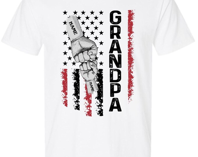 Father's Day Tshirt - GRANDPA Flag Design with your custom names in the fists