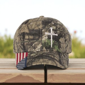 Christian Men's Hat - Jesus Christian Crosss Christian Embroidered Hat - Jesus Hat CWF305 Mossy Oak & FREE DECAL