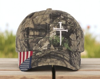 Christian Men's Hat - Jesus Christian Crosss Christian Embroidered Hat - Jesus Hat CWF305 Mossy Oak & FREE DECAL