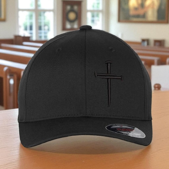 Christian Hat for Men and Women - Black Christian Cross Hat, Flex Fit, USA Flag Patch, Mens Faith Apparel