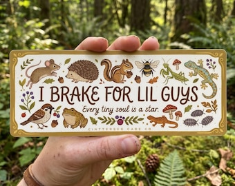 I Brake for Lil Guys Car Decal | Critter Bumper Sticker or Magnet Outdoor Window Stickers Nature