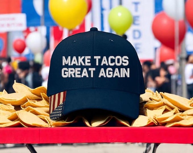 Make TACO's Great Again Hat - Embroidered Navy hat with Adjustable Back Trump Taco's Taco's Great Funny Navy Hat - MAGA Trump 2025 Hat