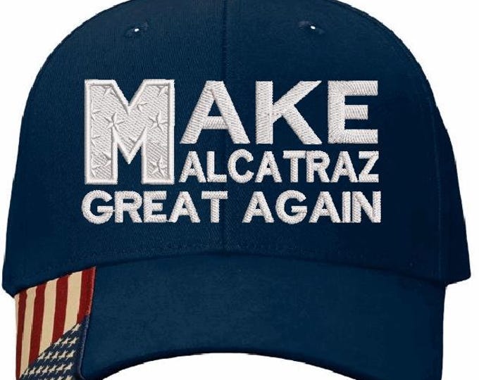 Make Alcatraz Great Again Hat Embroidered Adjustable Hat Navy USA Flag Adj. Hat