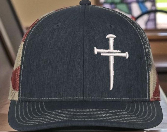 Christian Cross Baseball Cap Religious Christian Cross Design Old Glory USA Adjustable Mesh Back Hat