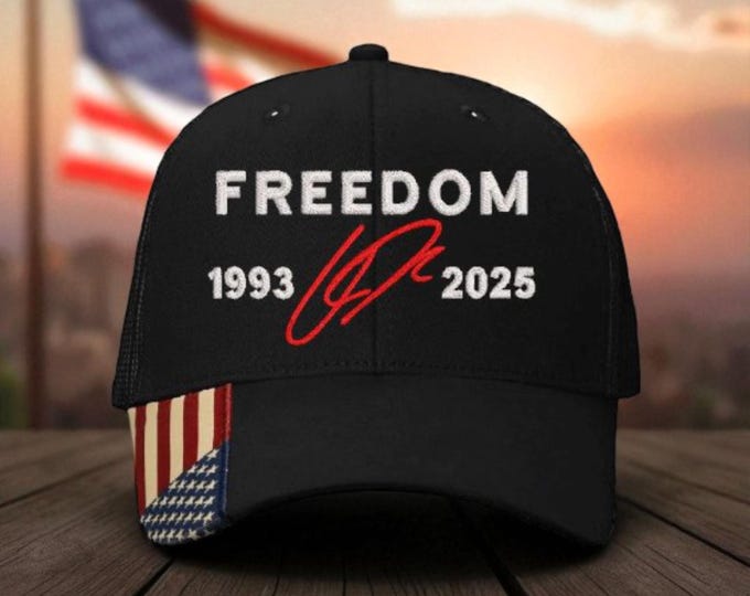Freedom Charlie Kirk Autograph Embroidered Adjustable Hat with USA Flag Brim and FREE DECAL