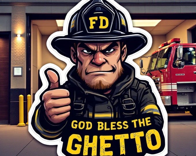 Firefighter Decal Sticker REFLECTIVE God Bless The Ghetto Version 1 Fire Deparment Graphic TikTok