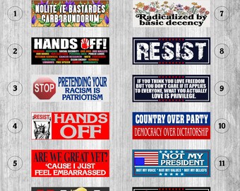 Anti-Trump Bumper Stickers or Car Magnets | RESIST |HAND off | Are We Great Yet | Durable, Weatherproof | Feel Embarrassed