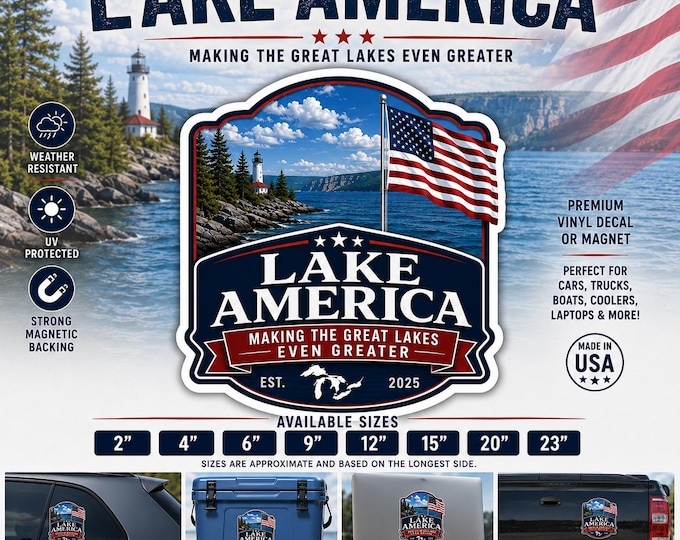 Lake America Decal, Lake Ontario Sticker, Making the Great Lakes Even Greater, Patriotic USA Car Truck Decal