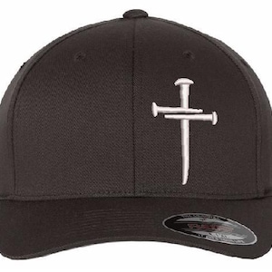 Christian Hats for Men Women Jesus 3 Nail Cross Hat Premium GRAY FLEX FIT hat with a free 4&quot; decal machine washable versatile style