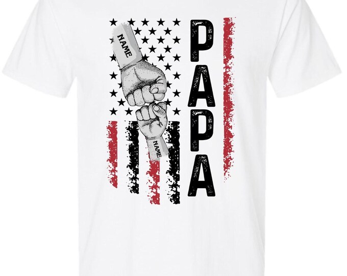 Father's Day Tshirt - PAPA Flag Design with your custom names in the fists