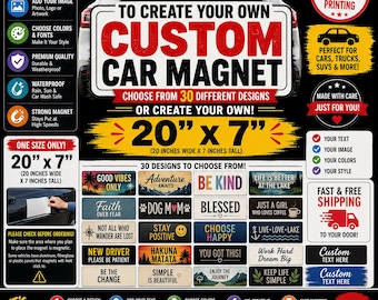 Custom Car Magnet Personalized 20 x 7 Bumper Magnet, Custom Text Photo or Logo, Large Vehicle Magnet, Personalized Car Accessories