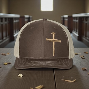 Christian Cross Patch Hat - Brown Khaki, Faith Baseball Cap