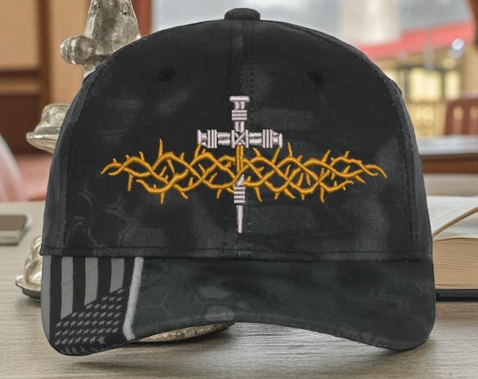 Christian Crown of Thorns Baseball Cap with Christian Cross Cross Decal - Christian Hats for Men and Women Jesus Christ Bible Scripture