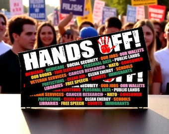 Hands Off Car Magnet: Political Bumper Sticker - 8.6" x 3"