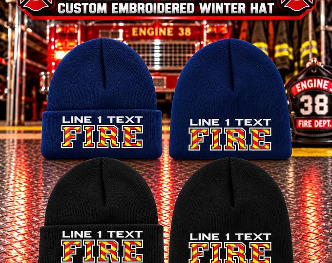 Custom Firefighter Winter Hat, CHEVRON FIRE STYLE Personalized Embroidered Fire Department Beanie or Cuff Fire Department Hat