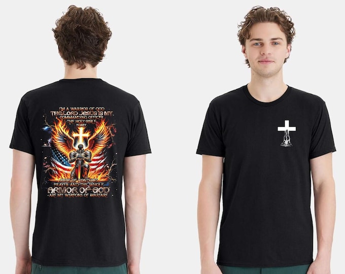 Christian Mens T-shirt The Lord Jesus is my Commander Black Short Sleeve Shirt