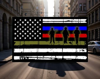 Thin Blue Red Line Fire Police Military Soldiers Flag Style Window or Helmet Sticker