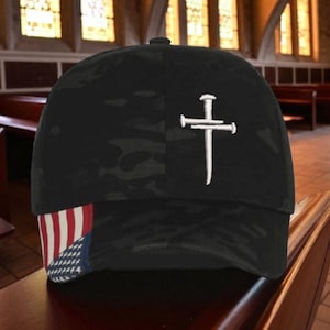 Christian 3 Nail Cross Hat, Multicam Camo with Flag Brim
