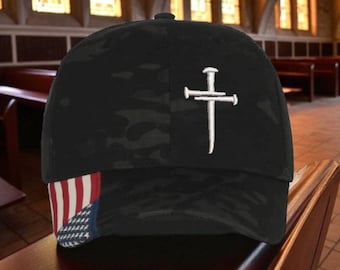 Christian Hats for Men Women Jesus Christian Cross Cross CWF405 Mutlcam with Flag Brim Adjustable Hat