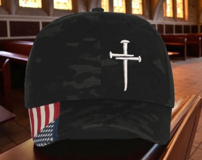 Christian Hats for Men Women Jesus Christian Cross Cross CWF405 Mutlcam with Flag Brim Adjustable Hat