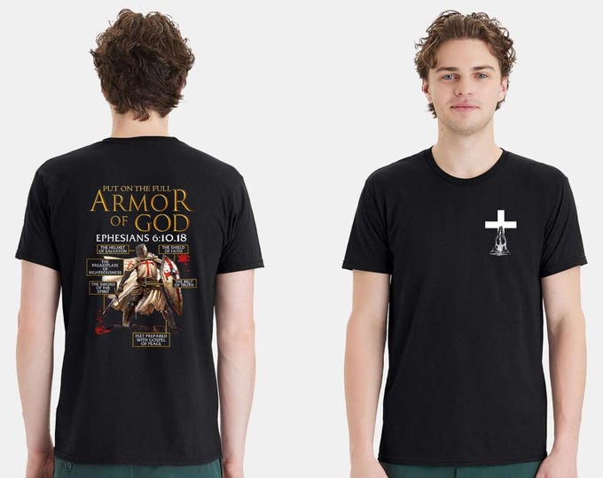 Christian Mens T-shirt Armor of God Ephesians 6:10.18 Short Sleeve Jesus Shirt