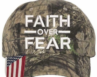 Faith Over Fear Hat: Embroidered Camo Adjustable Cap