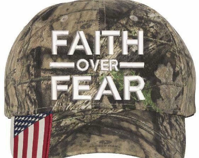 Faith Over Fear Hat Embroidered CWF305 Mossy/Edge Adjustable Hat Faith Fear