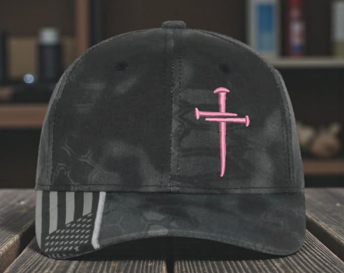 Christian Cross PINK Sacred Nails Kryptek Typhoon Adjustable hat with FREE CHALLENGE coin