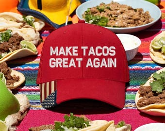 Make TACO's Great Again Hat - Embroidered Red hat with Mesh Adjustable Back Trump Taco's Taco's Great Funny Red Hat