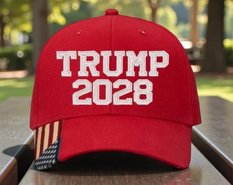 Trump 2028 Hat - Embroidered Baseball Cap with American Flag Detail
