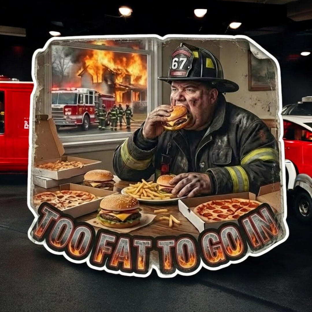 Firefighter Decal Too Fat to Go in Non Reflective Fire Department Decal ...