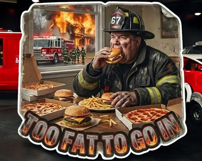 Firefighter Decal Too fat to go in non reflective fire department decal Volunteer