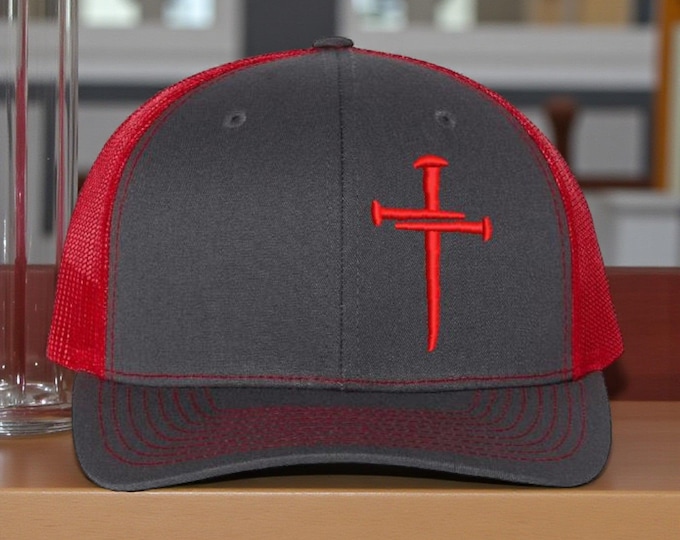 Christian Cross Christian Cross Jesus Cross Hat Richardson Charcoal Red 112 Mesh back hat Jesus Christ Christianity Bible Scripute Hat