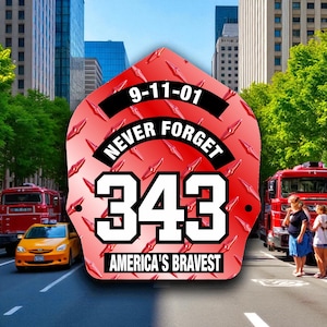 Firefighter Decal - Red Diamond Plate 343 Powershield Memorial Decal