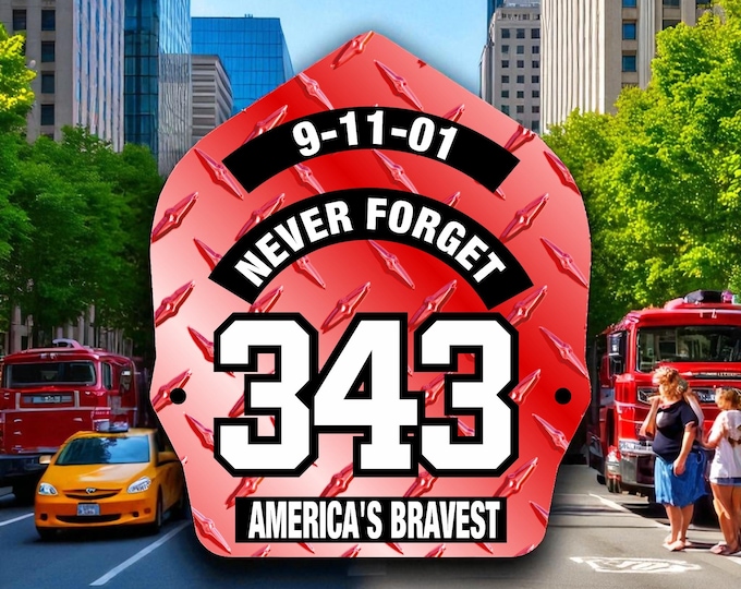 Firefighter Decal - Red Diamond Plate 343 Powershield Memorial Decal