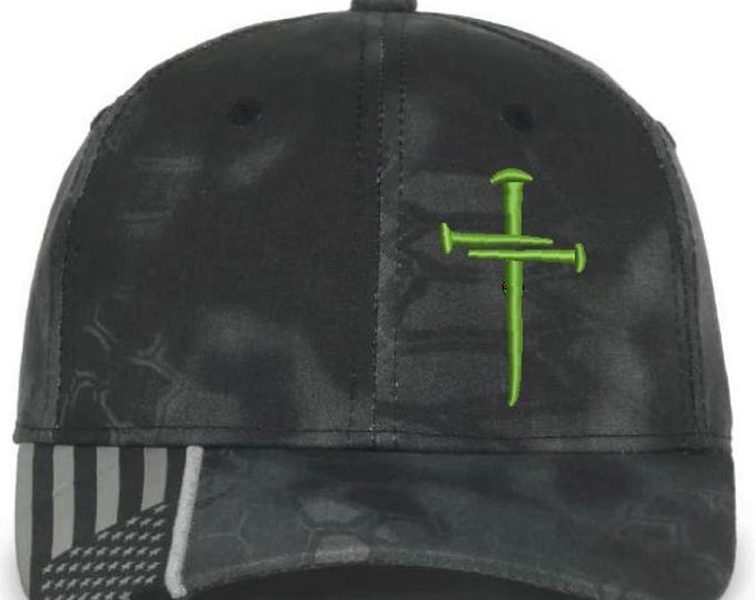 Christian Cross LIME GREEN Sacred Nails Kryptek Typhoon Adjustable hat with FREE challenge coin
