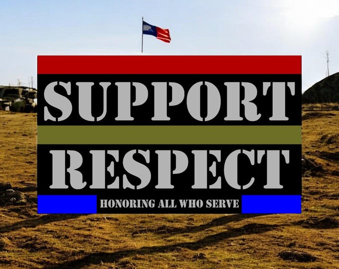 Thin Blue Line "Support Respect" Distressed Fire Police Military Flag Window or Helmet Sticker - Police Law Enforcement