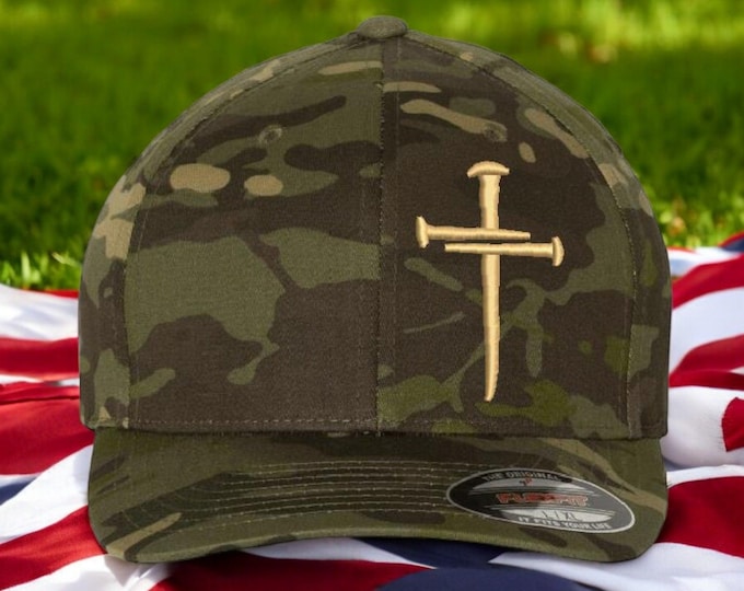 Christian Cross  Jesus Cross Hat Fitted Flex Multicam Tropical 6277 fitted Hat Jesus Christ Fait Bible Scripture Christian Clothing