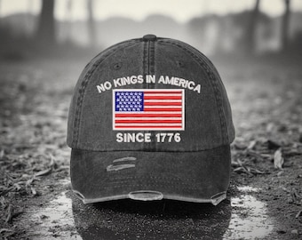 No Kings In America Embroidered Hat, Hat Gift For Anti MAGA, Anti-Trump Hat, Democracy Embroidered Hat, Protest Hat, Patriotic Hat Black LP