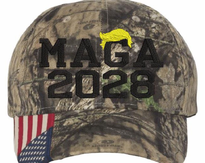 Trump Hat MAGA 2028 Embroidered Mossy Oak Camo Adjustable Trump Hat DOGE Hat