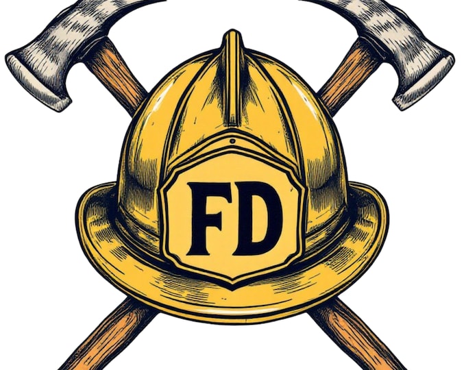 Firefighter Decal Sticker with Helmet and Axes Vinyl Decal for Firefighter Appreciation, Water Bottle, Laptop, Car, First Responder Gift