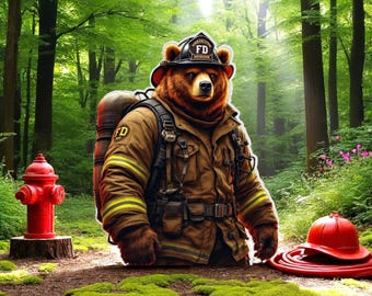 Firefighter Bear Sticker | First Responder Animal Vinyl | Fire Dept Grizzly Sticker | EMT Gift | Die Cut Matte Sticker for Helmet & Gear