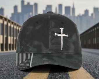 Jesus Christ Christian Cross Custom Embroidered Typhoon Hat with USA Flag Brim and Buckle Adjustment, Christian Hats for Men or Women