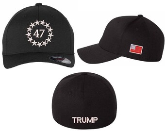 Trump 2025 Hat 47th President Stars with Side Flag Patch and TRUMP Back Design